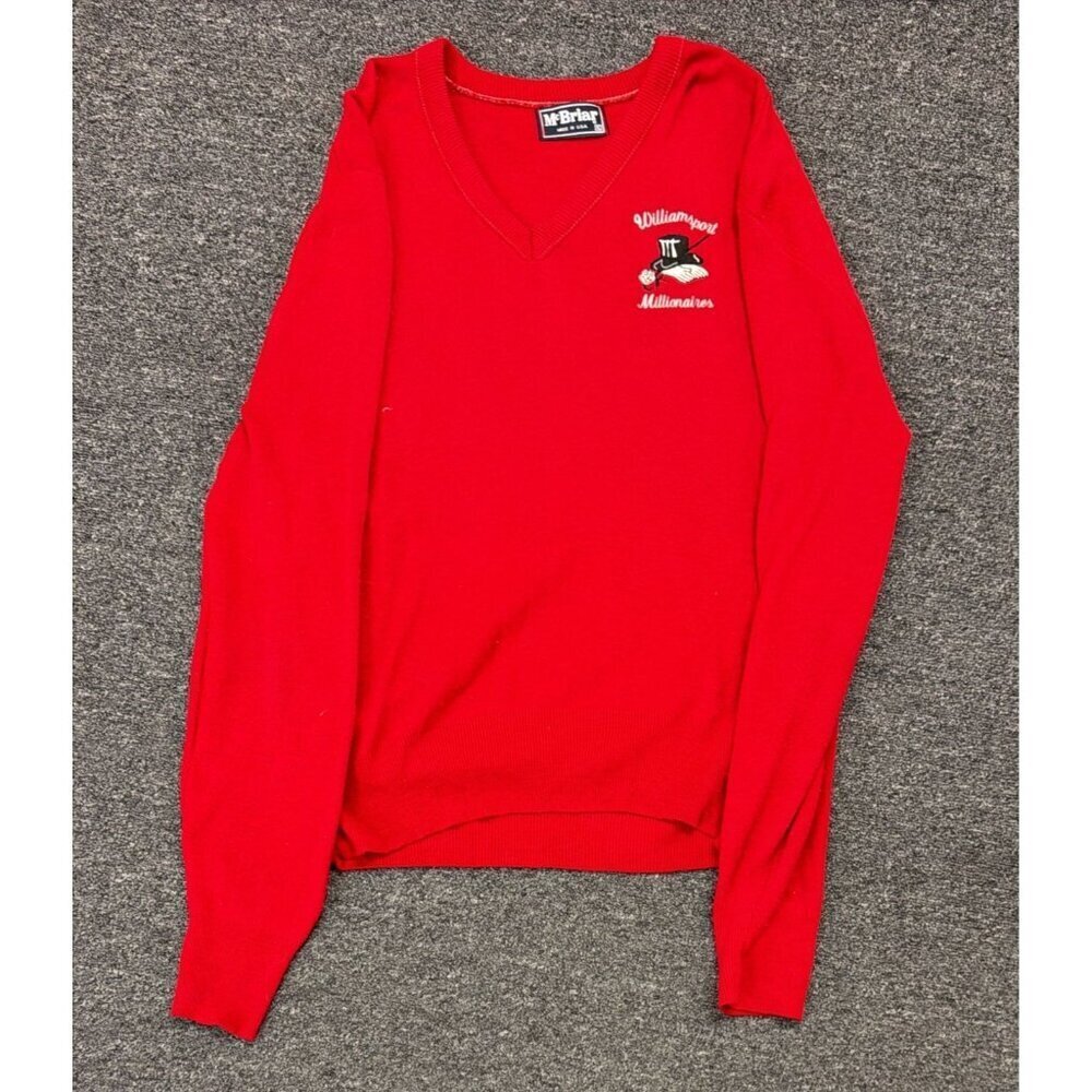 Vintage Williamsport Millionaires Sweater Men's XL McBriar Red V-Neck 80s 90s US